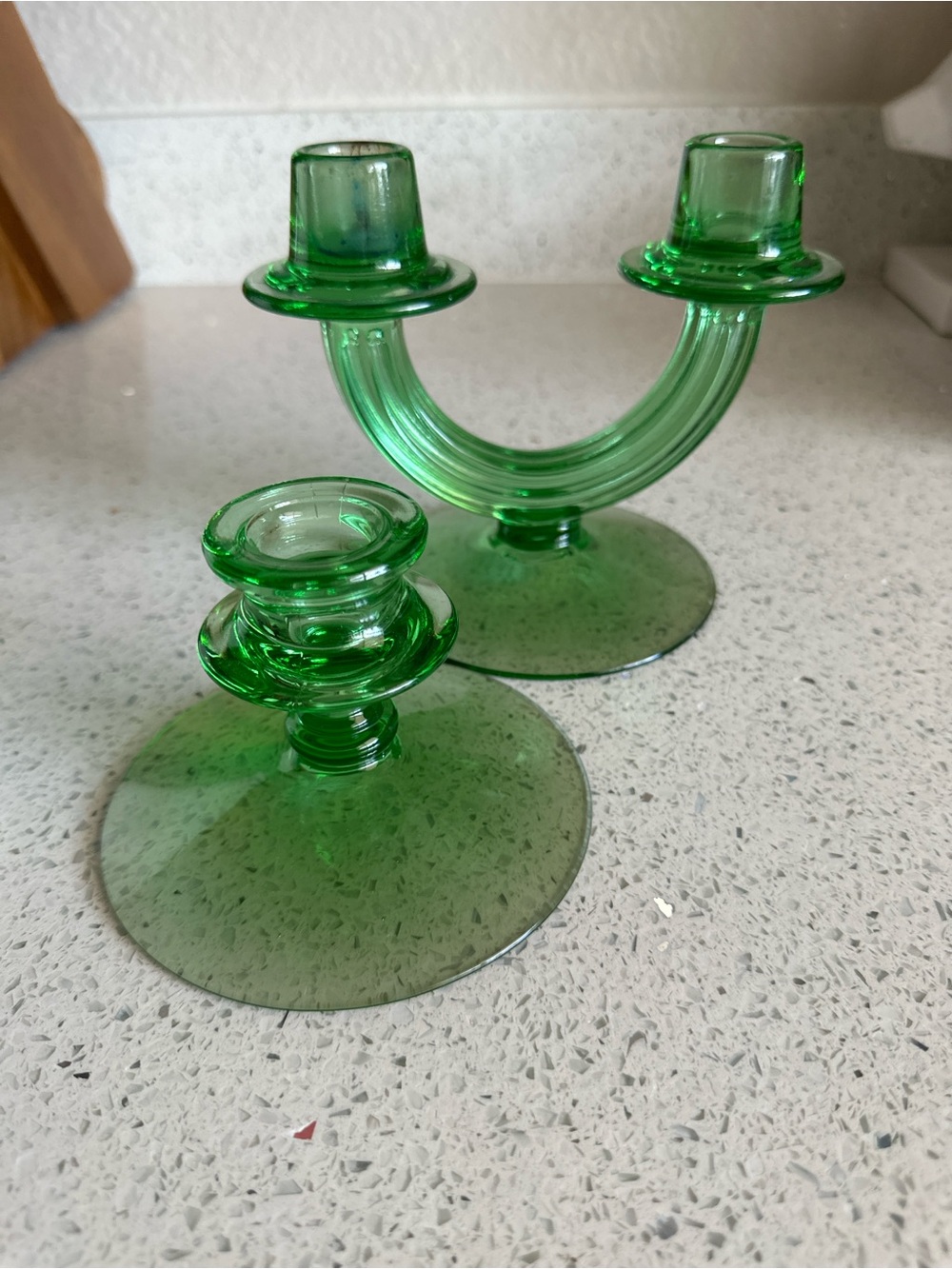 Green glow candlestick holders- Imperfect/flaws